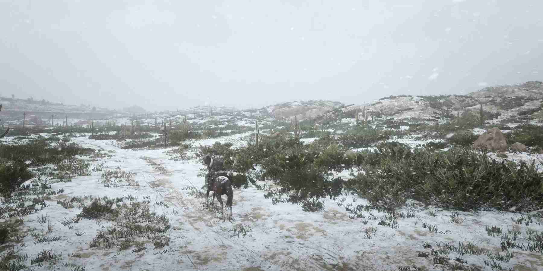 目前《荒野大镖客2》游戏中正在下雪