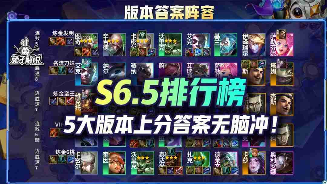 云顶S6.5赛季排行榜，5大版本上分答案无脑冲就对了